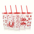 Ljojo 24oz Christmas Plastic Cup with Straw and Lid for Santa Parties