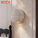 Japanese Wabi Sabi Yellow Travertine LED Wall Sconce - Rotatable Natural Stone for Bedroom by Ljojo