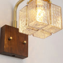 Ljojo LED Walnut Wood Wall Light Amber Glass Stair Sconce with Pull Chain Switch