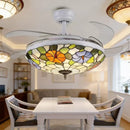 Ljojo Tiffany Invisible LED Ceiling Fan Lamp Modern Quiet Motor Pendant Fan with Remote