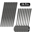 Ljojo 16-Piece Rainbow Stainless Steel Tableware Set with Dinner Spoons, Chopsticks, and Cutlery