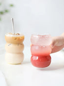 Ljojo 550ml Glass Coffee Cup Wavy Nordic Style Heat Resistant Tumbler Clip
