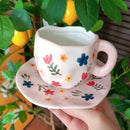 Ljojo 10oz Korean Style Ceramic Coffee Mug with Saucer Hand Painted Tea Cup Set