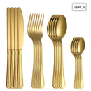 Ljojo 24pc Gold Stainless Steel Cutlery Set - Retro Style for Kitchen & Restaurant