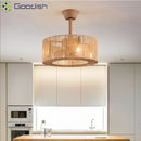 Bamboo Rattan Circle Cage LED Ceiling Fan Light for Home Decor Chandeliers by Ljojo