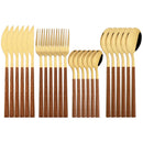 Ljojo 24Pcs Stainless Steel Cutlery Set with Imitation Wood Handle