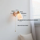 Ljojo LED Wall Light Fixture Wood Canopy White Glass Nordic Modern Plug In Sconce