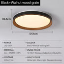Ljojo Wood Grain LED Ceiling Light: Circular Walnut Remote Control Dimming Home Decor Lamp