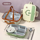 Ljojo 4/5 Grids Stainless Steel Divided Lunch Box Set with Cutlery
