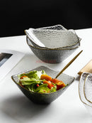 Ljojo 1100ml Glass Fruit Bowl with Gold Border, Square Hat Plate for Desserts