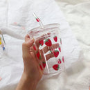 Ljojo 350ml Ins Style Transparent Glass Mugs with Straws - Set of Cute Clear Cups