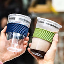 Ljojo 460ml Ins Style Coffee Mug with Lid for Bubble Tea Juice Milk