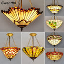 Ljojo Mediterranean Stained Glass Chandelier Pendant Light for Living Room