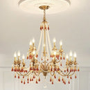 French Red Crystal Chandelier Pendant Light by Ljojo - Luxury Copper E14 LED Hanging Lamp