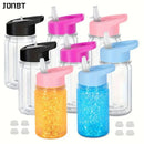 Ljojo 10oz Double Layer Plastic Snowball Cup with Lid, Straw - Set of 4