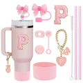 Ljojo 10-Piece Cup Accessories Set with Straws, Brush, Flower Charm, & Spill-Proof Stopper