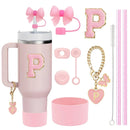 Ljojo 10-Piece Cup Accessories Set with Straws, Brush, Flower Charm, & Spill-Proof Stopper