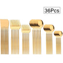 Ljojo 36pc Black Gold Stainless Steel Cutlery Set - Western Tableware Flatware