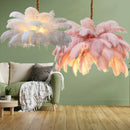 Ljojo European Pink Black Feather Pendant Light Chandelier for Living Dining Bedroom Home Decor