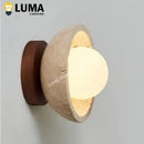 Yellow Travertine Ceiling Light: Japanese Wabi Sabi Stone Lamp by Ljojo