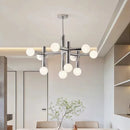 Ljojo Mid-Century Chrome Chandelier with White Glass Shades