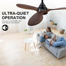 Ljojo 52" Wood 3-Blade Ceiling Fan Light Remote Control for Bedroom Living Room