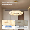 LED Alabaster Round Living Room Chandelier - Natural White Marble Hanging - Ljojo