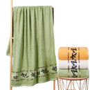 Ljojo Luxury Embroidered Bamboo Bath Towel Set - Green/Coffee/Cream - Personalized