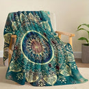Ljojo Mandala Fleece Blanket in Vibrant Blue, Green & Yellow - Soft Cozy Polyester Throw