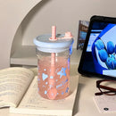 Ljojo 560ml Star Glass Water Bottle with Lid and Straw
