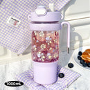 Ljojo 1000ML Plastic Water Bottle with Straw and Handle, Outdoor Sports Camping Double Drink Cup
