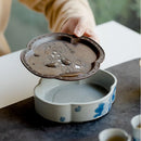 Blue Loquat Begonia Pot Holder Set by Ljojo: Hand-painted Ceramic Kung Fu Tea Table Base