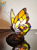 Butterfly Night Light Stained Glass Table Lamp LED Retro Art Gift for Bedroom Living Room by Ljojo