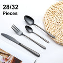 Ljojo 32-Piece Black Stainless Steel Cutlery Set, Elegant Dinnerware Kit