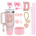 Ljojo 10-Piece Cup Accessories Set with Straws, Brush, Flower Charm, & Spill-Proof Stopper
