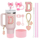 Ljojo 10-Piece Cup Accessories Set with Straws, Brush, Flower Charm, & Spill-Proof Stopper