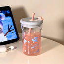 Ljojo 560ml Star Glass Water Bottle with Lid and Straw