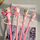 Bear Silicone Straw Cover Tops for 7-8mm Straws by Ljojo - Pink Cute Drinking Decor