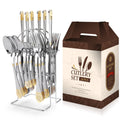 Ljojo 24-Piece Stainless Steel Hammer Pattern Cutlery Set
