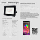 Ljojo™ RGBW Smart LED Floodlight for Garden Party, 50W/100W, Bluetooth Control