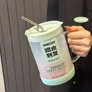 Ljojo 1000ml Glass Cup Lid Straw Handle Large Kawaii Tumbler Juice Drinking Bottle