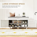 Ljojo™ Bamboo Storage Bench with Cushioned Seat, Double-Door Cabinet, 2-Tier Entryway Furniture
