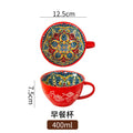 Ljojo 400ml Bohemian Ceramic Mugs for Coffee, Milk, Oatmeal, Microwaveable