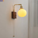 Ljojo LED Wall Sconce Pull Chain Switch Copper Ceramic Nordic Stair Light Fixtures