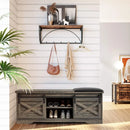 Modern White Shoe Bench with Sliding Barn Door by Ljojo™ - Entryway Storage with Adjustable Shelves