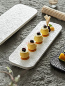 Ljojo 10" Black & White Rock Grain Ceramic Sushi Plate - Rectangular Dim Sum Plate