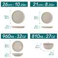 Ljojo Light-Grey Stoneware Plates Set - Dinnerware Set with Plates, Dessert, Bowls
