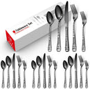 Ljojo 20PCS Stainless Steel Black Plated Cutlery Set with Engraved Handle for Christmas