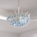 French Medieval Style Blue Shell Crystal Chandeliers Luxury Villa Duplex Living Room Decor Pendant Lights