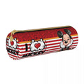 Ljojo Mickey Mouse Minnie Leather Pencil Case for Students - Big Capacity Zipper Pen Holder